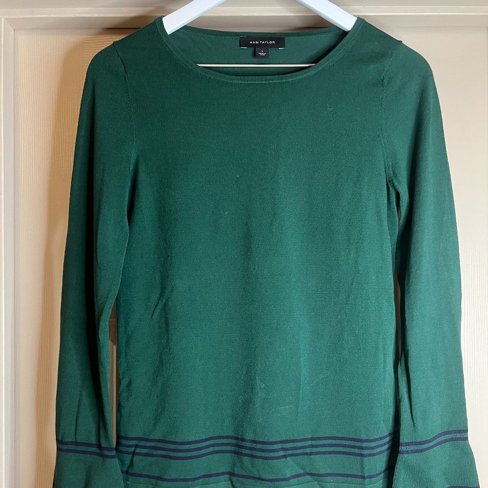 Ann Taylor Sweater - Green w/ Navy Stripes | Size Small